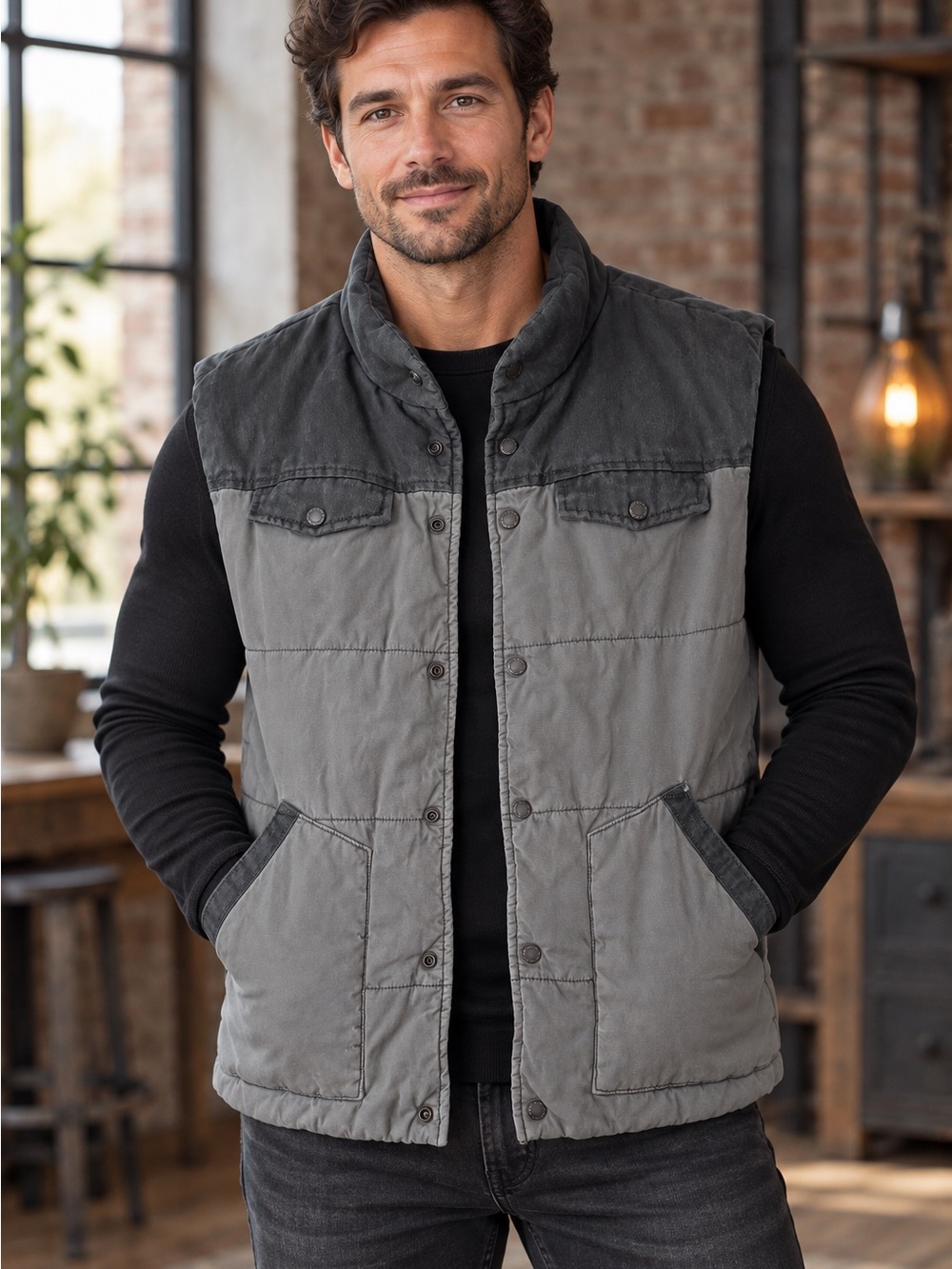 RedHead Mens Gray Two Tone Thick Warm Utility Puffer Vest Outdoor Workwear Large